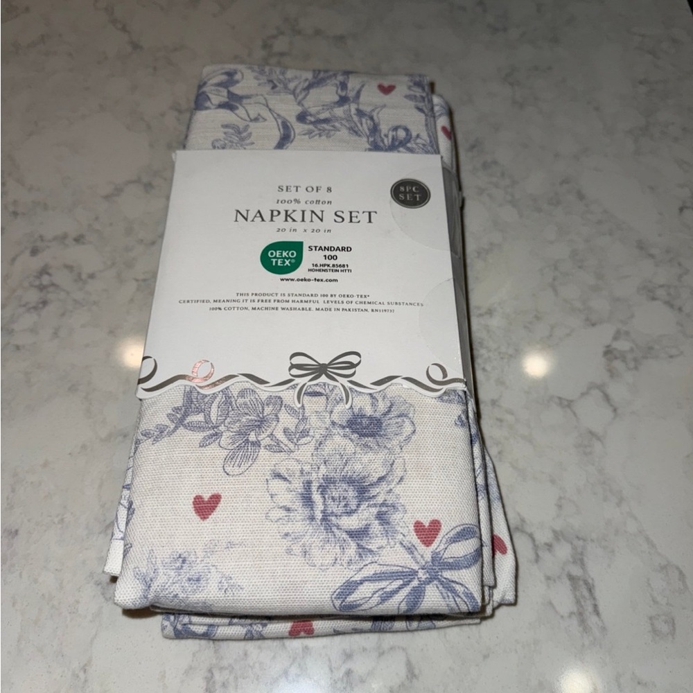 New Boundary Blue Bows, Hearts, & Flowers Napkins, Set of 8